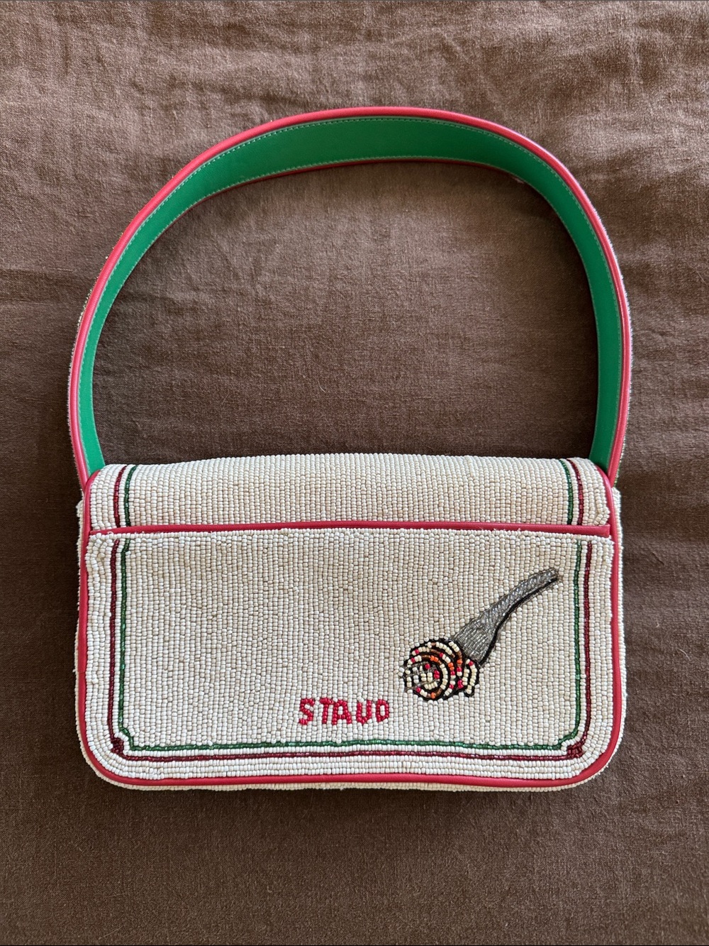 Staud Beaded Tomato Motif Shoulder Bag - White & Red - Picture 2 of 4